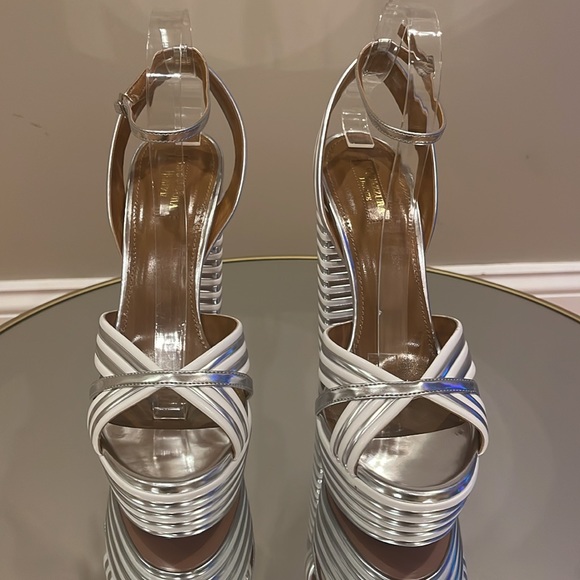 Aquazzura Sundance Silver metallic Platform heeled sandals sz 41 - Picture 8 of 17